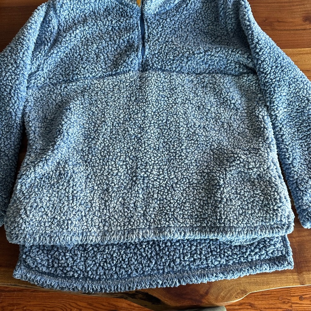 Jackson Hole Quarter Zip Cozy two toned  Blue Sherpa Pullover Sweater size XL